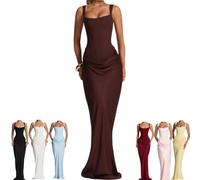 Abito Lungo Aderente con Corsetto Senza Maniche con Scollo Quadrato Donna | Abito da sera lungo Vita elegante formale da cocktail Prom Abiti da festa feste di compleanno, invitati al