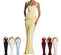 Abito Lungo Aderente con Corsetto Senza Maniche con Scollo Quadrato Donna | Abito da sera lungo Vita elegante formale da cocktail Prom Abiti da festa feste di compleanno, invitati al