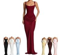 Abito Lungo Aderente con Corsetto Senza Maniche con Scollo Quadrato Donna | Abito da sera lungo Vita elegante formale da cocktail Prom Abiti da festa feste di compleanno, invitati al