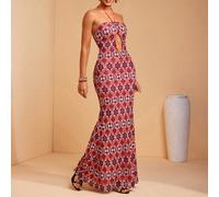 Abito lungo aderente da donna con scollo alla halter, senza maniche, in rete con stampa all-over e cut-out SHEIN X JIAN LASALA SHEIN X potenzia la creatività fornendo a stilisti, artisti e marchi un a