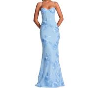 Abito lungo aderente estivo da donna con spalline sottili 2026 senza maniche Boho floreale abito da sposa abiti lunghi formali, Blu, S