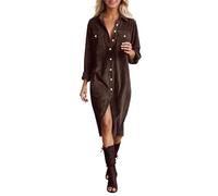 Abito Lungo Ampio con Bottoni e Scollo a V in Velluto a Coste Tinta Unita | Vestiti Da Cerimonia Eleganti Completi Arancione Collezione Non Discoteca Party Svasati Righe Andare Alla Economico