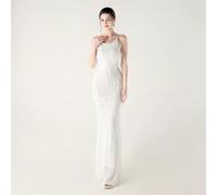 Abito Lungo Bianco Da Cerimonia Con Frange Di Paillettes Eleganti CF53521