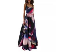 Abito Lungo Blu Fucsia Bianco Elegante Con Cintura Fantasia Cerimonia CF43885