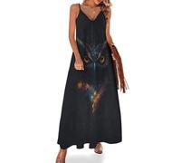 Abito Lungo Casual Boho da Donna con Spalline Sottili, Motivo Gufo Galassia, Gattini Arancioni e Neri, Stile Hawaiano.