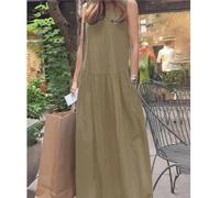 Abito lungo casual con scollo rotondo, senza maniche, ampio, tinta unita, adatto per la primavera e l'estate. Cardigan a maniche lunghe, giacca di moda con blocchi di colore, outfit per il ritorno a s