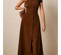 Abito lungo casual ed elegante da donna senza maniche con coulisse, adatto per vacanze e viaggi, indossabile tutto l'anno in estate L,M,S,XLColore unicoTessuto intrecciato