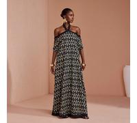 Abito lungo casual elegante con maniche a pipistrello intrecciate, scollo all'americana e spalle scoperte a contrasto SHEIN X JIAN LASALA SHEIN X potenzia la creatività fornendo a stilisti, artisti e