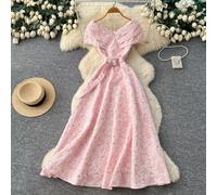 Abito Lungo Cerimonia Elegante Con Cintura Gioiello Rosa Cipria Romantico