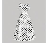 Abito lungo classico da donna bianco e nero a pois con maniche a fiocco sulle spalle, elegante stile vintage anni '60 e '70, romantico per picnic estivi, matrimoni, feste e appuntamenti L,M,S,XL,XS,XX