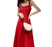 Abito lungo con bretelle moderata elasticità con uno stile fatato per le donne, progettato per essere indossato in primavera, estate, autunno e inverno per più occasioni (XXXL rosso)