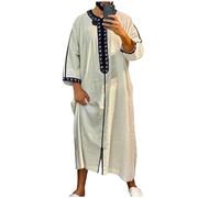 Abito lungo con cappuccio da uomo musulmano a righe abbigliamento islamico Dubai Caftano Marocco Ramadan Preghiera Wear, Bianco riso., L