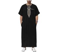 Abito lungo con cappuccio da uomo musulmano a righe abbigliamento islamico Dubai Caftano Marocco Ramadan Preghiera Wear, Nero 1, L