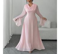 Abito lungo con cappuccio, vita stretta e maniche lunghe, elegante e di moda per le donne taglia forte, adatto per l'autunno e per San Valentino 0XL,1XL,2XL,3XL,4XLColore unicoTessuto