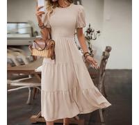 Abito lungo con maniche a palloncino e volant sull'orlo, outfit estivi da vacanza per donne L,M,S,XLColore unicoTessuto intrecciato