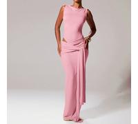 Abito lungo con scollo a V, legato davanti, aderente senza maniche, adatto per Ibiza, vacanze, primavera/estate, festival, rave, spiaggia, romantico, ballo di fine anno, laurea, elegante, matrimonio,