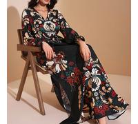 Abito lungo con scollo a V, maniche a palloncino, stampa all-over, con cintura in vita, abito boho da donna per l'autunno, vacanza, sera invernale, collezione di abbigliamento di lusso e di stile SHEI