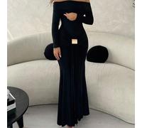 Abito lungo con spalle scoperte, maniche lunghe, per vacanza estiva, primavera, matrimonio romantico, ospite, elegante, vacanza, matrimonio a Ibiza, compleanno, chiesa, uscita serale L,M,S,XL,XS,XXSCo