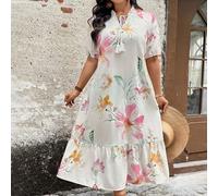 Abito lungo con stampa floreale da donna, stile vacanziero casual per l'estate, outfit estivo da donna per vacanze, vestiti estivi da donna 0XL,1XL,2XL,3XL,4XLAnimale,PianteTessuto intrecciato