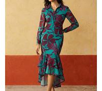 Abito lungo con stampa floreale e colletto, casual per primavera/autunno, vacanza, festa, sera SHEIN X Felipe Marques SHEIN X potenzia la creatività fornendo a stilisti, artisti e marchi un accesso se