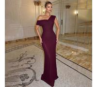 Abito lungo da cerimonia elegante in maglia di angora rosso fuoco con un solo spallino, arricciature e vestibilità aderente, adatto per matrimoni, eventi formali, abito da damigella d'onore L,M,S,XL,X