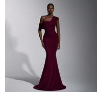 Abito lungo da cerimonia elegante in maglia di angora rosso fuoco con un solo spallino, arricciature e vestibilità aderente, adatto per matrimoni, eventi formali, abito da damigella d'onore L,M,S,XL,X