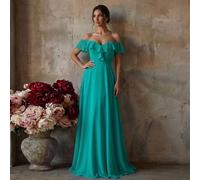 Abito lungo da damigella in chiffon verde lago con volant a doppio strato, stile delicato elegante etereo per matrimonio primaverile/estivo/autunnale L,M,S,XL,XSColore unicoChiffon