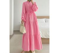 Abito lungo da donna a tinta unita con maniche a lanterna, orlo patchwork, bottoni e cintura in vita, elegante abito da sera adatto per uso quotidiano, feste, cene e appuntamenti L,M,S,XLColore unicoT