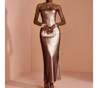 Abito lungo da donna aderente con top a tubo con paillettes, spalle scoperte e senza maniche, elegante per feste SHEIN X JIAN LASALA SHEIN X potenzia la creatività fornendo a stilisti, artisti e march