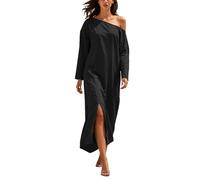 Abito lungo da donna asimmetrico a una spalla abito da donna chic ed elegante a maniche lunghe abiti t-shirt fessura anteriore maxi abito invernale tinta unita per sera cocktail cerimonia cena vacanza
