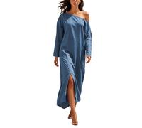 Abito lungo da donna asimmetrico a una spalla abito da donna chic ed elegante a maniche lunghe abiti t-shirt fessura anteriore maxi abito invernale tinta unita per sera cocktail cerimonia cena vacanza