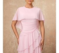 Abito lungo da donna autunno inverno in morbida rete fluida multistrato con volant asimmetrici e vita stretta, elegante e raffinato, da indossare dall'alba al gala, per far risplendere la tua bellezza