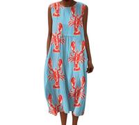 Abito lungo da donna Boho Chic in lino con scollo a V e San Manice, abito maxi stampato floreale vintage per spiaggia e vacanza, taglio ampio e fluido, grande e elegante, azzurro, XXXXXL