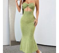 Abito lungo da donna con design a nodo frontale, effetto traforato e orlo a coda di sirena L,M,S,XL,XSColore unicoTessuto