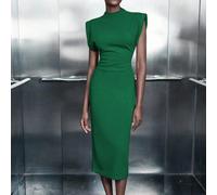 Abito lungo da donna con design di spalle larghe e vita stretta, versatile per tutte le stagioni, stile elegante casual business pendolare, sofisticato stile urbano chic, adatto per ufficio, eventi so