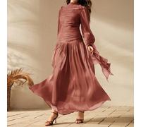Abito lungo da donna con design plissettato, elegante romantico e alla moda, abito da sera formale per feste in giardino, occasioni formali ufficiali, rosa antico, autunno, matrimonio L,M,S,XLColore u