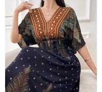 Abito lungo da donna con maniche a kimono e stampa floreale in stile arabo elegante e patchwork L,M,S,XLTessuto intrecciato