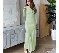 Abito lungo da donna con maniche lunghe in rete, scollo rotondo, abito casual autunnale, adatto per abbigliamento autunnale, look per il ritorno a scuola, abbigliamento da insegnante L,M,S,XSColore un