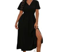 Abito lungo da donna con maniche svasate, elastico in vita, dimagrante, con glitter, maxi abito da donna, Nero , S