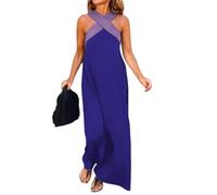 Abito Lungo da Donna con Scollo all'Americana, Modello a incroci, Casual, svolazzante, per la Spiaggia, Ideale per Le Vacanze, Colore Blu, Taglia XXL.