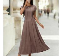Abito lungo da donna con scollo rotondo, vita stretta, maniche corte a cappuccio, blu, elegante e casual, adatto per la strada e il pendolarismo, inizio primavera L,M,S,XL,XS,XXSColore unicoTessuto in