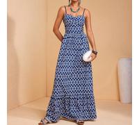 Abito lungo da donna con spalline a spaghetti, senza maniche, con bustier stampato all-over e volant, casual per vacanze SHEIN X JIAN LASALA SHEIN X potenzia la creatività fornendo a stilisti, artisti