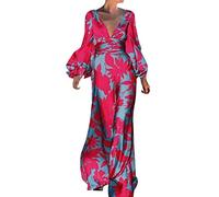 Abito lungo da donna con stampa floreale, abito da sera a maniche lunghe, abito bohémien, da donna, con scollo a V, grande e elegante, maxi abiti casual da sera, cocktail e cerimonia