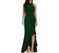 Abito lungo da donna elegante con orlo a spacco, aderente, formale, da sera, da cocktail, ideale per cerimonie di nozze, cene formali, feste, eventi, Verde, M