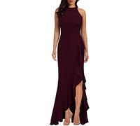 Abito lungo da donna elegante con orlo a spacco, aderente, formale, da sera, da cocktail, ideale per cerimonie di nozze, cene formali, feste, eventi, Borgogna, L
