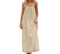 Abito lungo da donna, elegante e chic, lungo senza maniche, senza maniche, tinta unita, stile bohémien, maxi abiti da donna, elegante, sexy, vintage, con spalline, Giallo chiaro, S