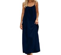 Abito lungo da donna, elegante e chic, lungo senza maniche, senza maniche, tinta unita, stile bohémien, maxi abiti da donna, elegante, sexy, vintage, con spalline, navy, XXXXXL