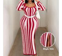 Abito lungo da donna elegante, rosso, sexy, glamour, retrò, di alta moda, design esclusivo, adatto per feste, San Valentino, appuntamenti, feste natalizie, Ringraziamento, manica lunga, scollo basso,