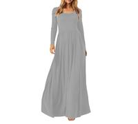 Abito lungo da donna, girocollo, abito da cocktail, a maniche lunghe, tinta unita, casual, ampio con tasche chic ed elegante, vintage, morbido, temperamento autunnale, inverno, multiuso, per feste