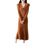 Abito lungo da donna in 100% lana merino, maglione lungo, spesso, caldo, lavorato a maglia a coda di pesce, Arancione, L